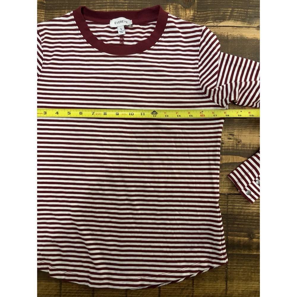 EVEREVE Peyton Snap Cuff Tee Womens S Burgundy White Stripe Long Sleeve - Picture 7 of 8